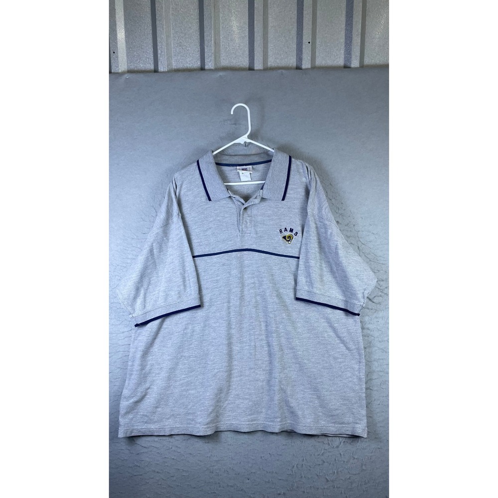NFL Polo Shirt Mens 2XL Gray Good St. Louis Rams Embroidered Logo Pique S/S